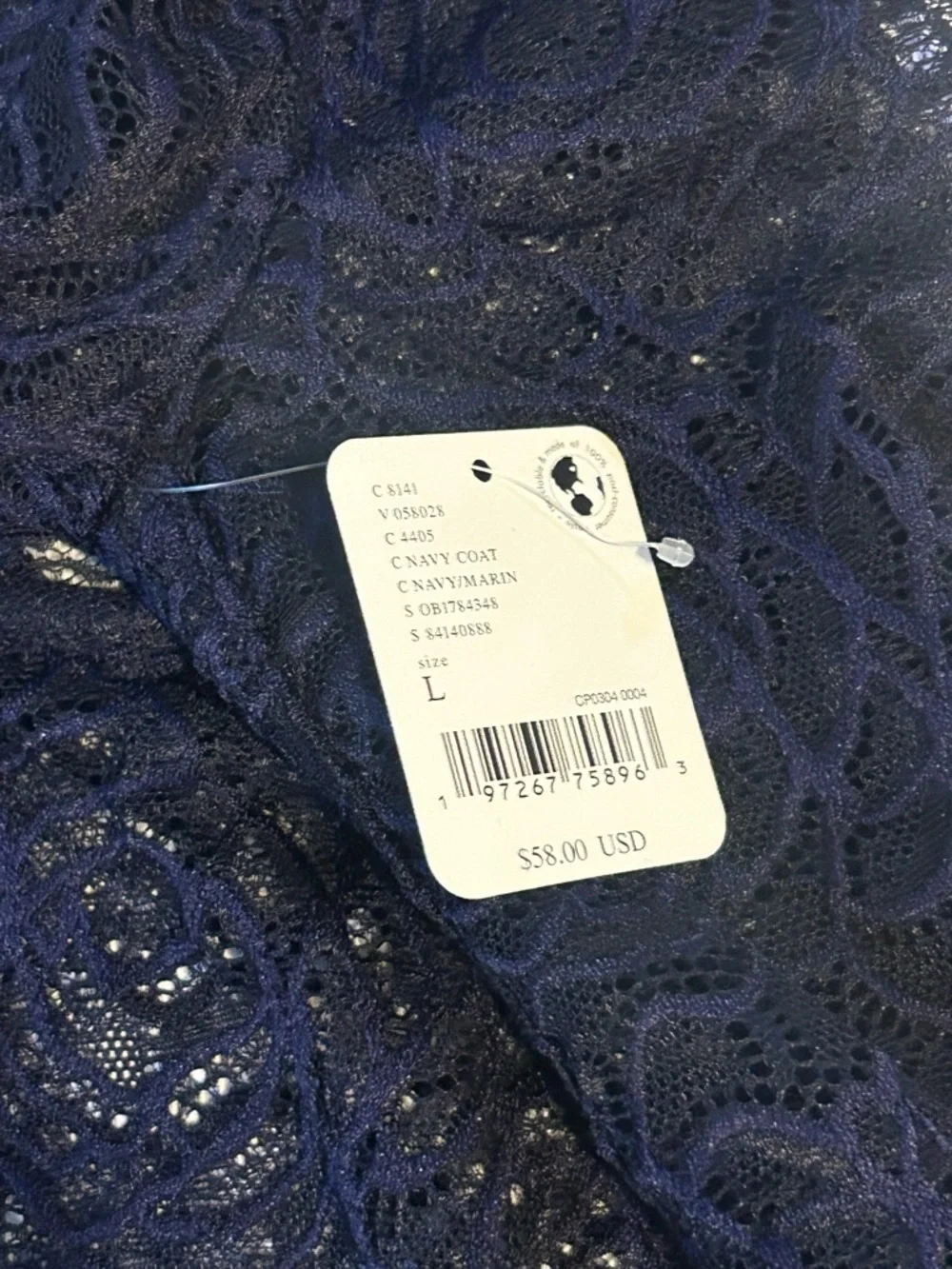 Free People Navy Sheer Floral Lace Long-Sleeve Bodysuit